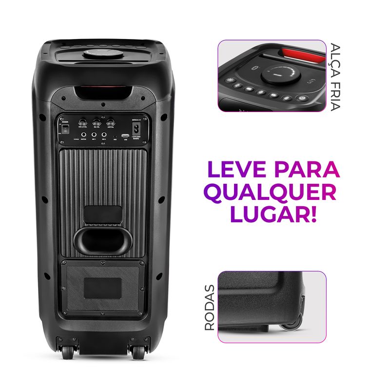 Caixa-de-Som-PartyBox-AIWA-preto-com-rodinhas