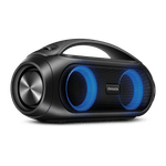 Caixa-de-Som-Boombox-preta-com-luz-azul-Aiwa
