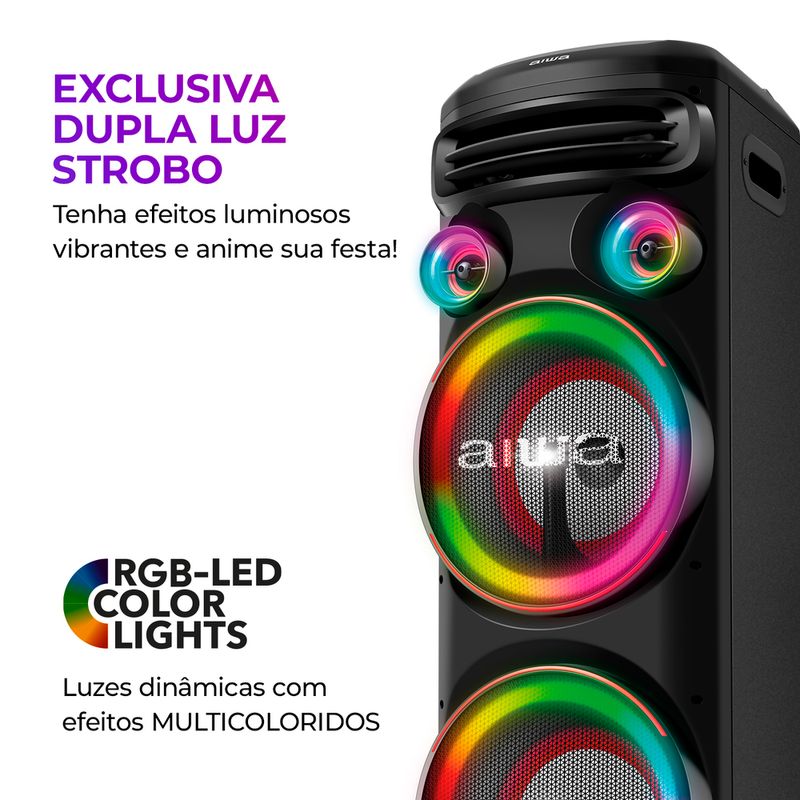 Torre-de-som-Aiwa--preta-com-dupla-luz-strobo