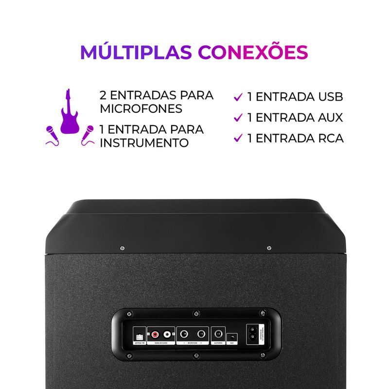 Torre-de-som-Aiwa--preta-com-multiplas-conexoes