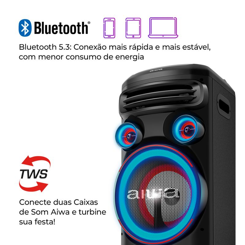 Torre-de-som-Aiwa--preta-com-conexao-Bluetooth