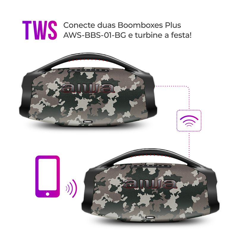 Caixa-de-Som-Boombox-Plus-cinza-dupla-conexao-Aiwa