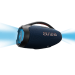 Caixa-de-Som-Boombox-Plus-preta-com-luzes-azuis-Aiwa