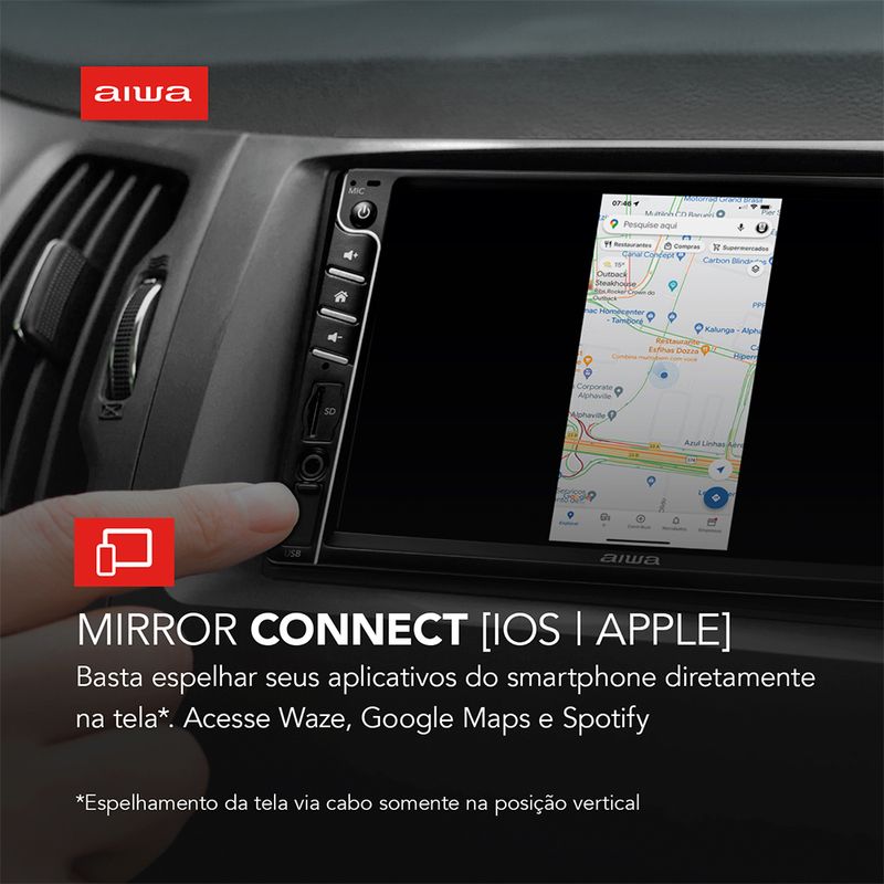 Painel-de-carro-com-central-Central-Multimidia-IOS-Apple
