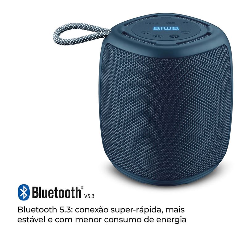 Caixa-de-Som-Speaker-AIWA-azul-com-conexao-bluetooth