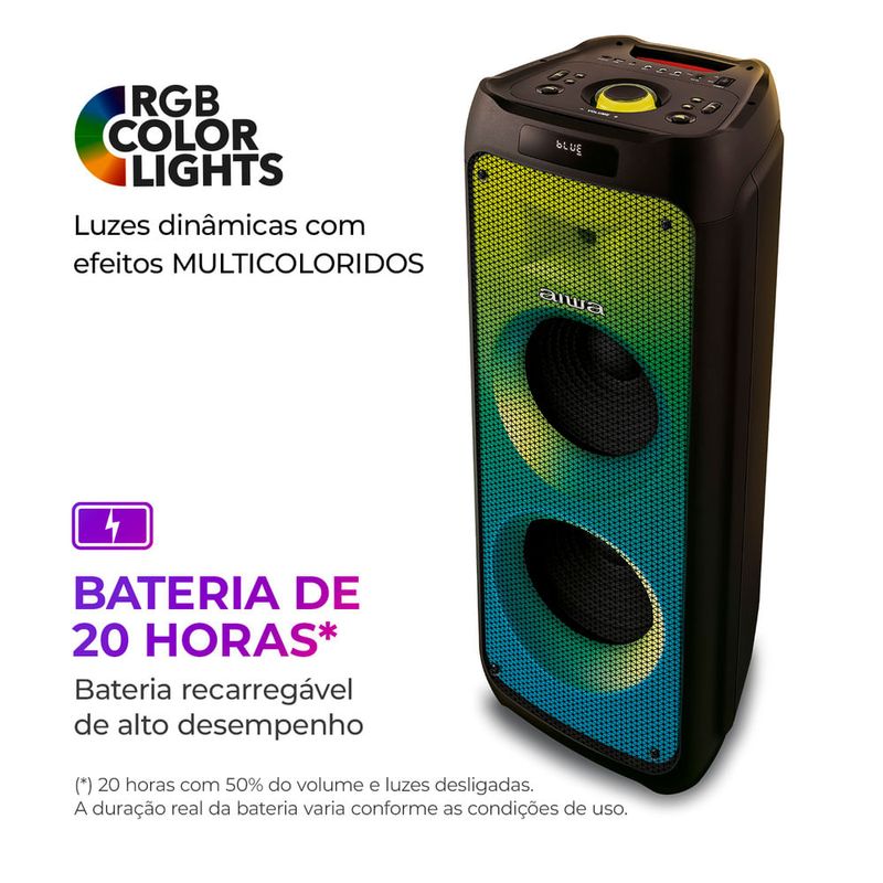 Caixa-de-Som-PartyBox-20h-de-bateriaAIWA